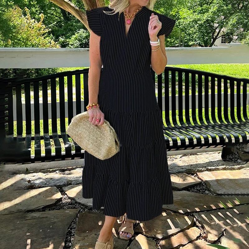 BUY 2 FREE SHIPPING✈️🏖️Summer Hot Sale 49% OFF🌼Women’s Striped Tiered Ruffle Midi Dress