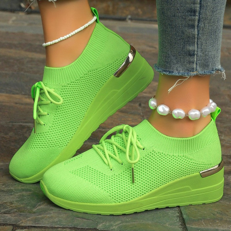 🌸Summer Hot Sale 49%OFF🌸Women's Breathable Stretchy Knit Wedge Heel Shoes with Adjustable Laces