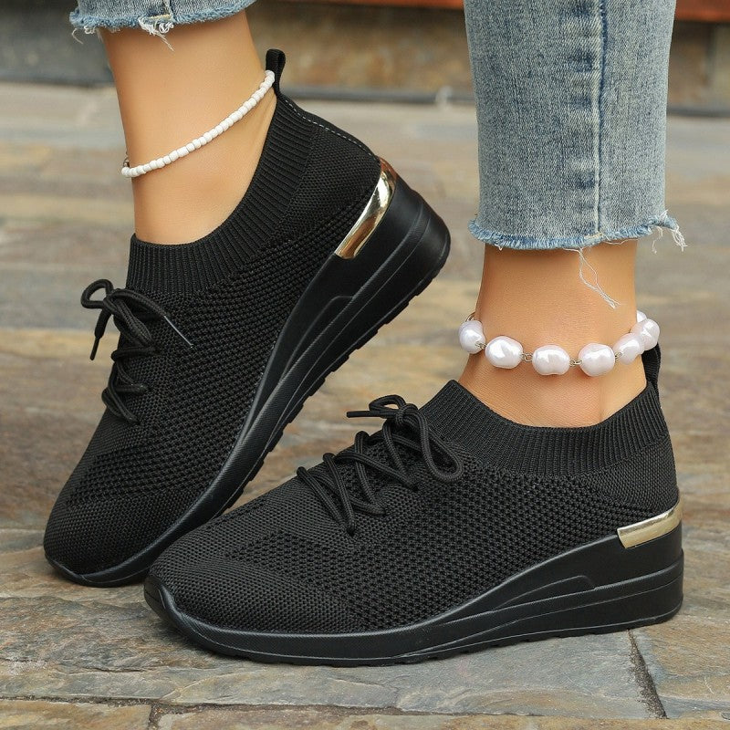 🌸Summer Hot Sale 49%OFF🌸Women's Breathable Stretchy Knit Wedge Heel Shoes with Adjustable Laces