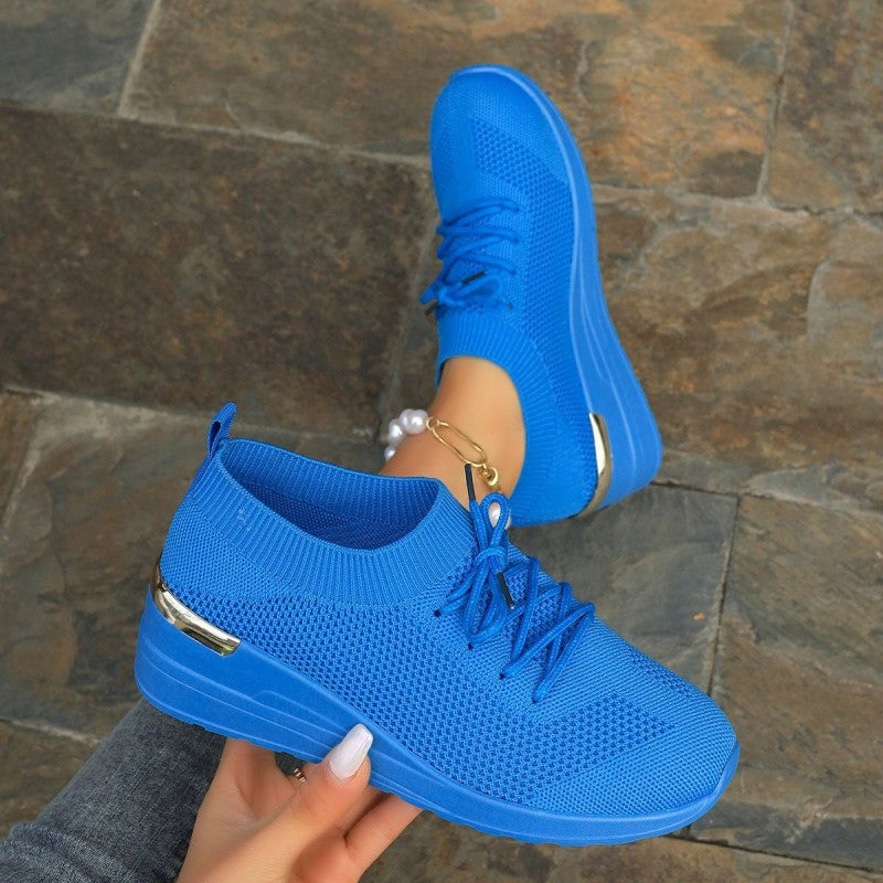 🌸Summer Hot Sale 49%OFF🌸Women's Breathable Stretchy Knit Wedge Heel Shoes with Adjustable Laces