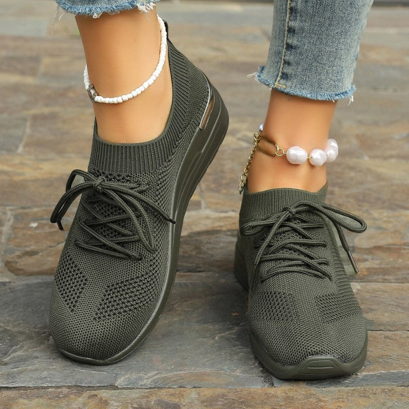 🌸Summer Hot Sale 49%OFF🌸Women's Breathable Stretchy Knit Wedge Heel Shoes with Adjustable Laces