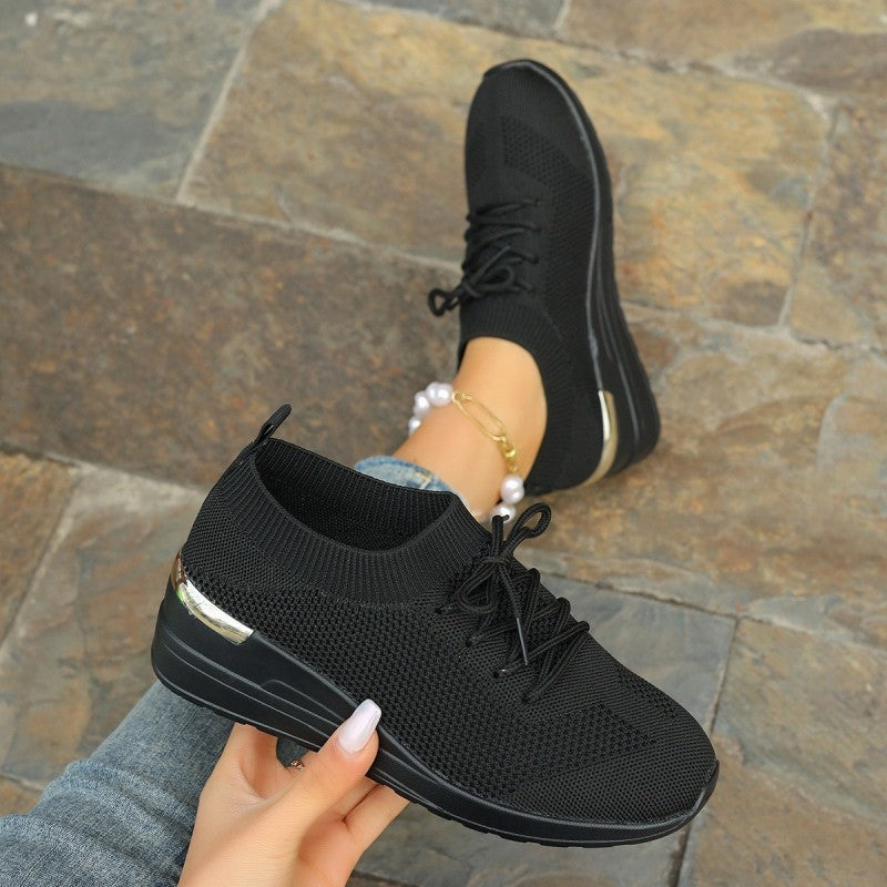 🌸Summer Hot Sale 49%OFF🌸Women's Breathable Stretchy Knit Wedge Heel Shoes with Adjustable Laces
