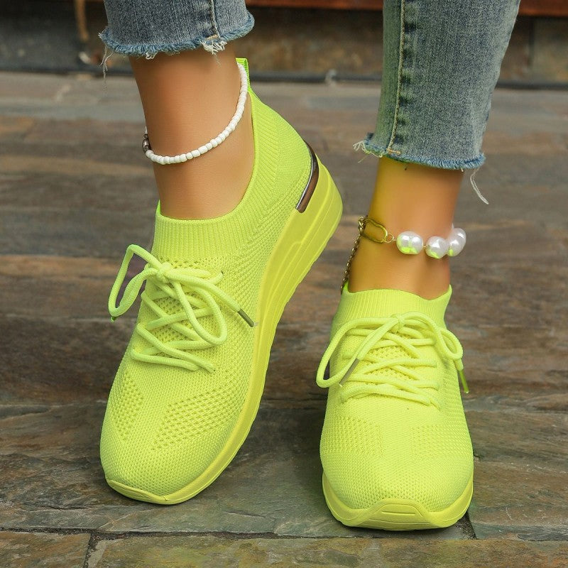 🌸Summer Hot Sale 49%OFF🌸Women's Breathable Stretchy Knit Wedge Heel Shoes with Adjustable Laces