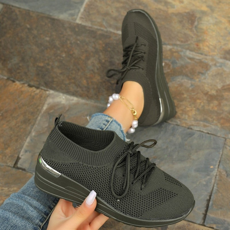 🌸Summer Hot Sale 49%OFF🌸Women's Breathable Stretchy Knit Wedge Heel Shoes with Adjustable Laces