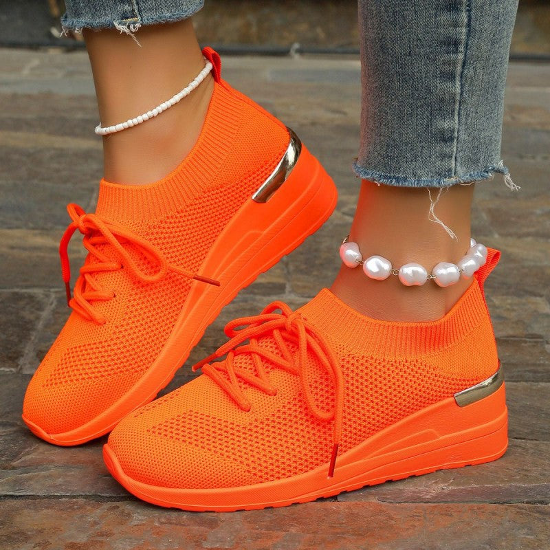🌸Summer Hot Sale 49%OFF🌸Women's Breathable Stretchy Knit Wedge Heel Shoes with Adjustable Laces
