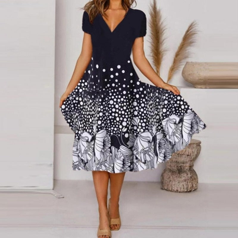 🎁 Hot Sale 49% OFF 🔥Women's Flowy V-Neck Printed Dress