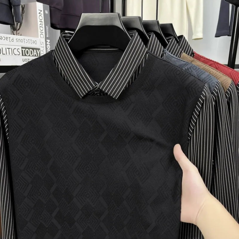 Men's Casual Faux Two-Piece Long-Sleeve Top