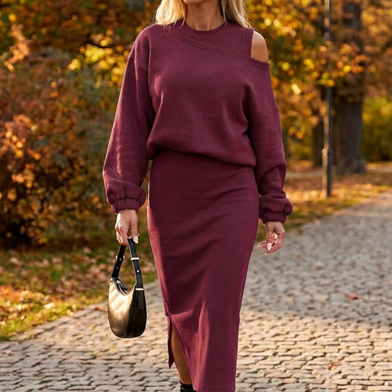 ✨ One Set, Two Easy Looks | Women's Slanted-Shoulder Sweatshirt & Sleeveless Dress Set