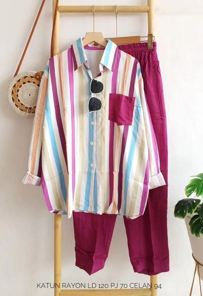 Colorful casual striped 2-piece suit