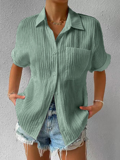 Shirt Collar Casual Buttoned Loose Blouse（50% OFF）