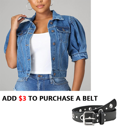 💃👖2026 New Style Arrival🔥 Women's Puff Short Sleeve Cropped Denim Jacket ✨