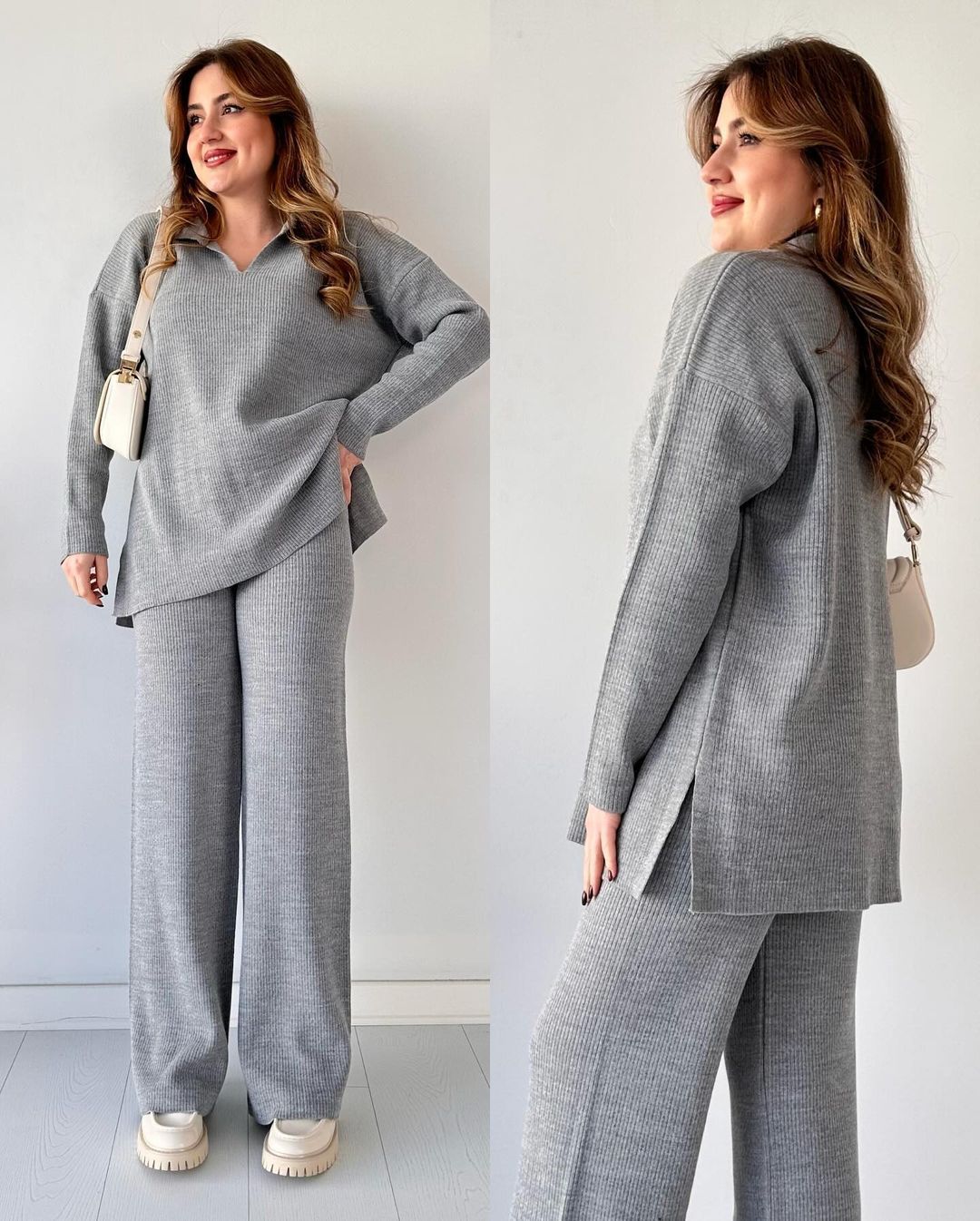 🔥New Year Sale 50% OFF🎁V-Neck Casual Slit Knitted Two-Piece Set