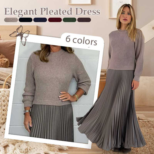 🔥New 🔥Women’s Stylish and Elegant Round-neck Pleated Dress