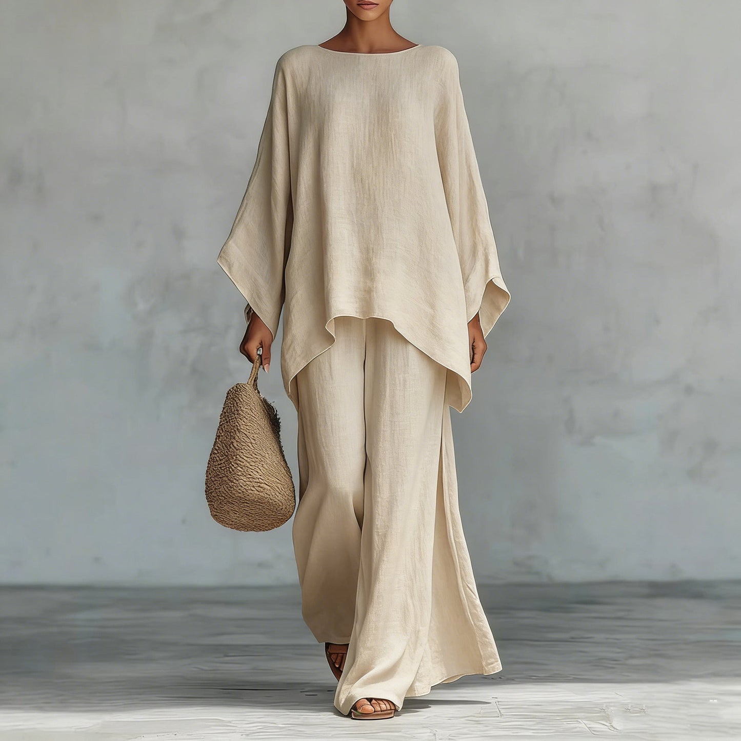 📢📢40% OFF !! ⏰Women's Loose Fit Long Sleeve Top & Wide Leg Pants Set