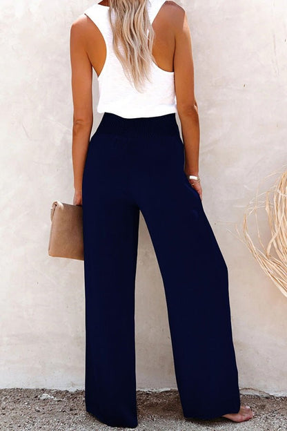 2024 Hot Sale Linen Blend High Rise Smocked Pants