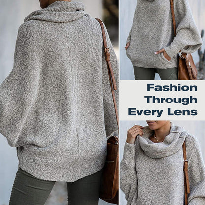 🎁Hot Sale🔥Women's Batwing Cowl Neck Sweater with Pockets