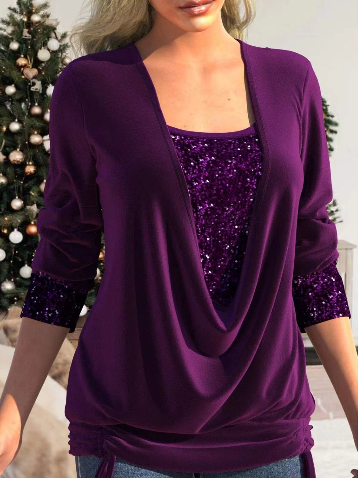 🎁LAST DAY SALE-49% OFF🎁Sequin Loose Smocked Fake Two-Piece Top