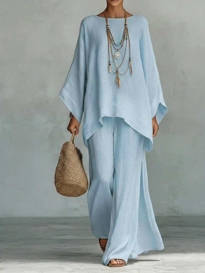 📢📢40% OFF !! ⏰Women's Loose Fit Long Sleeve Top & Wide Leg Pants Set