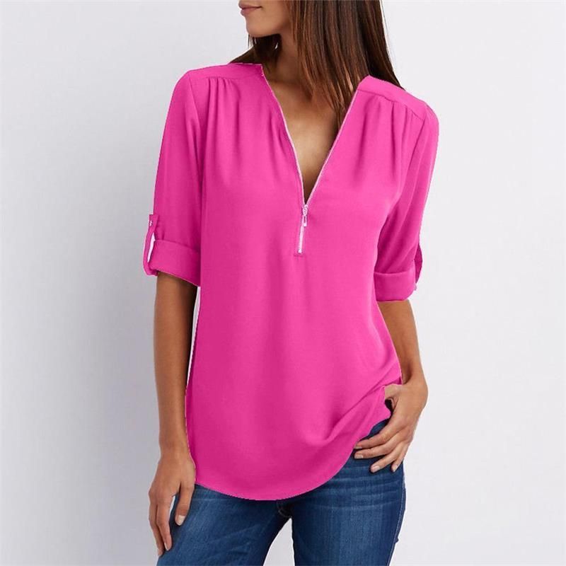 Women's casual zippered V-neck shirt