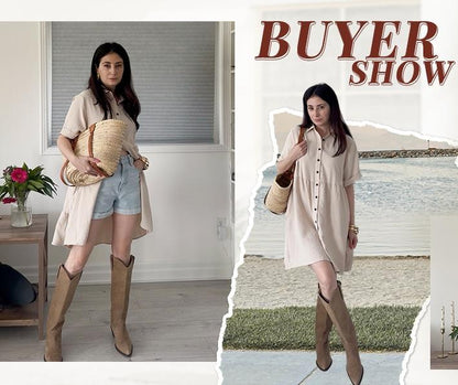 💃2026 Summer Sale-60% OFF💐Women's Short Sleeve Button Down Textured Babydoll Dress with Pockets