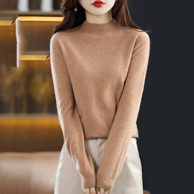 ☁️Skin Feeling 100% 🔥Women's Semi-High Neck Loose Bottom Knitting Sweater A/W