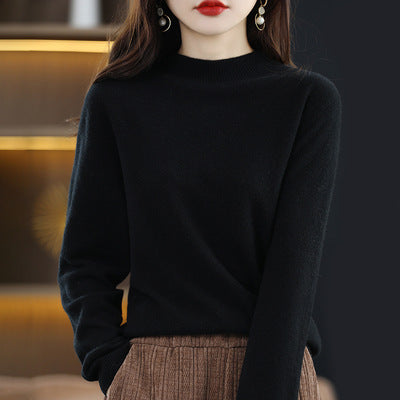 ☁️Skin Feeling 100% 🔥Women's Semi-High Neck Loose Bottom Knitting Sweater A/W