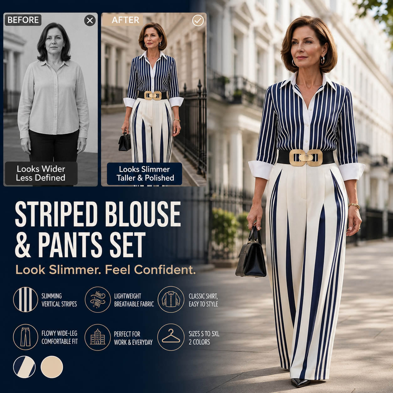 Striped Wide-Leg Two-Piece Set – Breathable, Elongating & Effortless Style