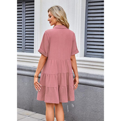 💃2026 Summer Sale-60% OFF💐Women's Short Sleeve Button Down Textured Babydoll Dress with Pockets