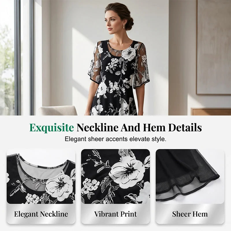 🌸 50% OFF NOW! ✨ Women's Floral A-Line Party Dress – Double-Layer Chiffon, Elegant Print & Knee-Length Fit 👗