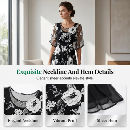 🌸 50% OFF NOW! ✨ Women's Floral A-Line Party Dress – Double-Layer Chiffon, Elegant Print & Knee-Length Fit 👗