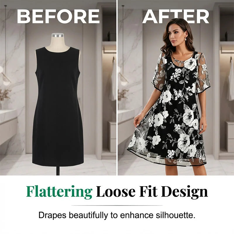 🌸 50% OFF NOW! ✨ Women's Floral A-Line Party Dress – Double-Layer Chiffon, Elegant Print & Knee-Length Fit 👗