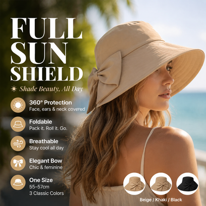 👒 LIMITED-TIME 50% OFF! ✨ Women's Bowknot Wide Brim Sun Hat – Foldable, 360° Protection 🎀