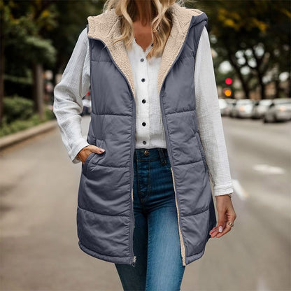 🔥Limited Time 50% Off 🔥Great Gift! Women's Fall Reversible Vest Sleeveless Faux Fleece Jacket