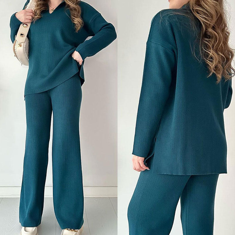 🔥New Year Sale 50% OFF🎁V-Neck Casual Slit Knitted Two-Piece Set