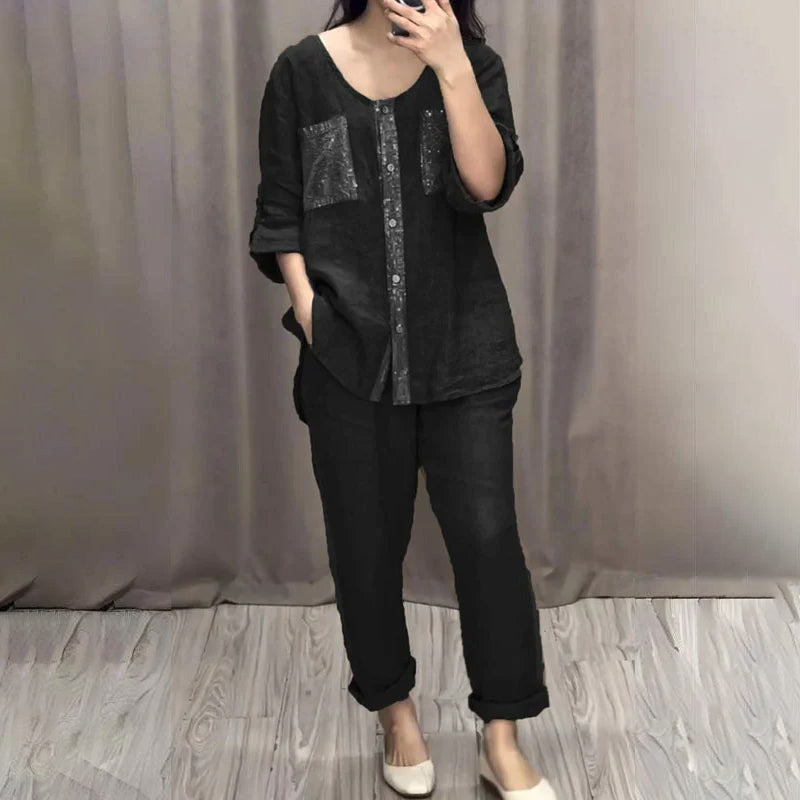 Women’s Linen Cotton Sequin 2-Piece Outfit Set