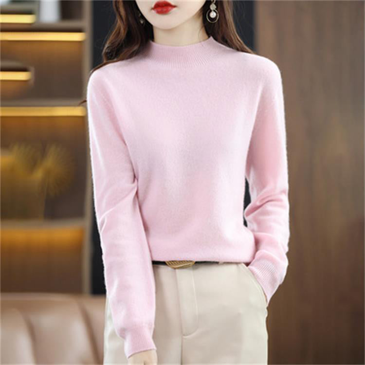 ☁️Skin Feeling 100% 🔥Women's Semi-High Neck Loose Bottom Knitting Sweater A/W