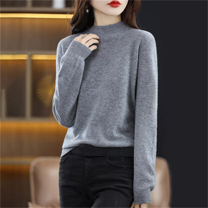 ☁️Skin Feeling 100% 🔥Women's Semi-High Neck Loose Bottom Knitting Sweater A/W