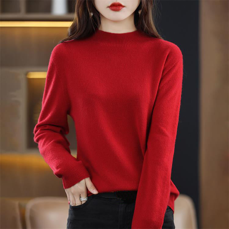 ☁️Skin Feeling 100% 🔥Women's Semi-High Neck Loose Bottom Knitting Sweater A/W