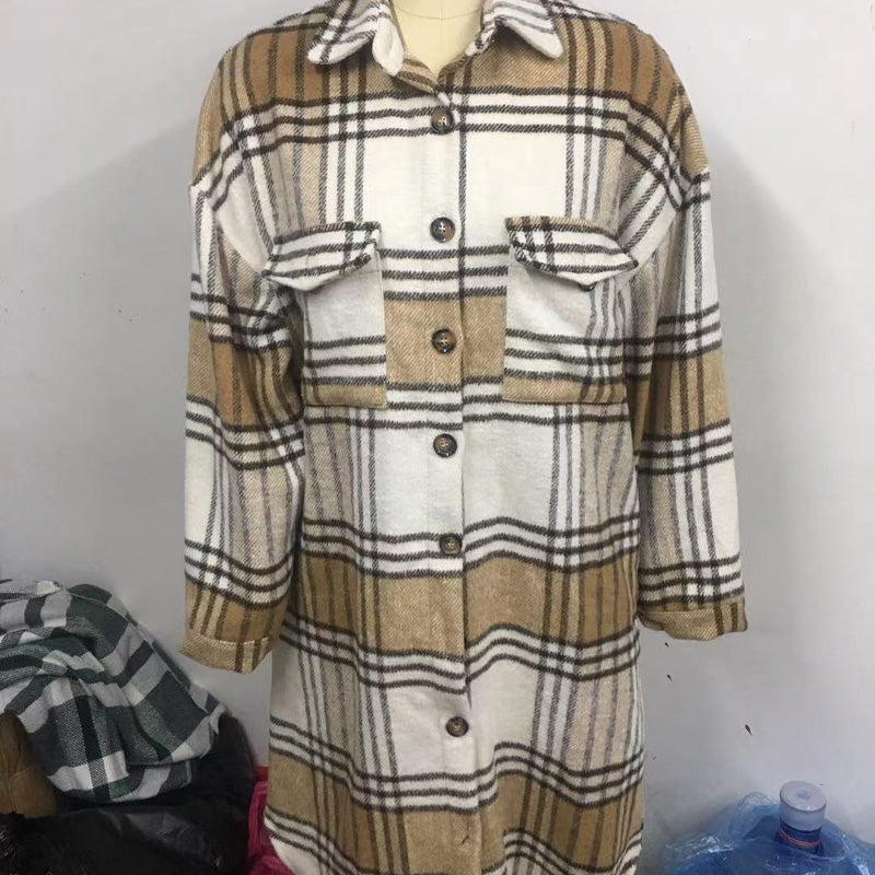 ⏰Hot Sale 50%OFF💥Women's Casual Lapel Button Down Long Plaid Shirt Coat