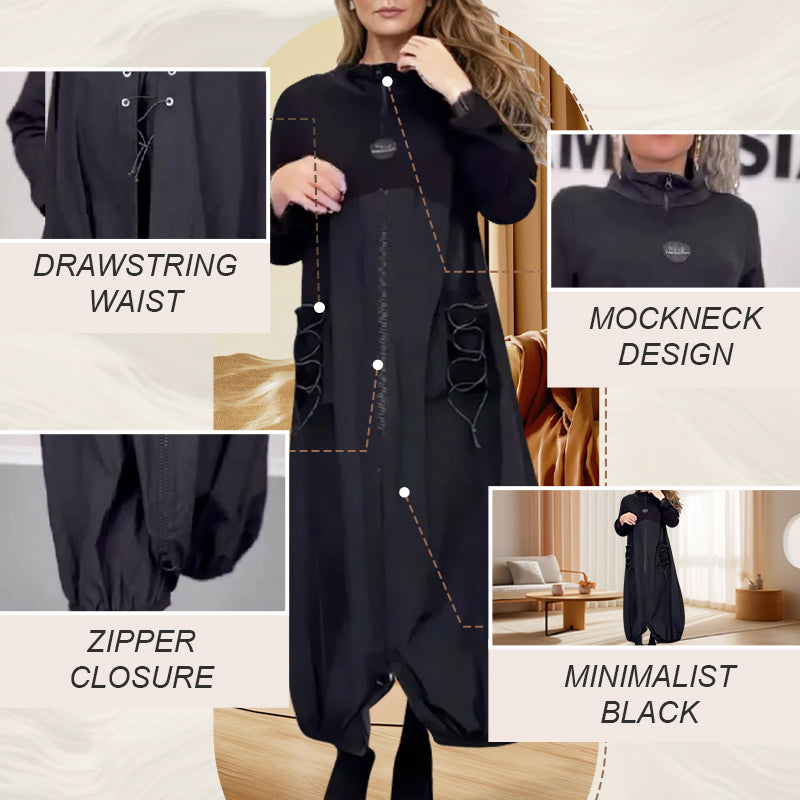 🎅Xmas Sales - 50% OFF🎄Mockneck Long Sleeve Dress with Drawstring