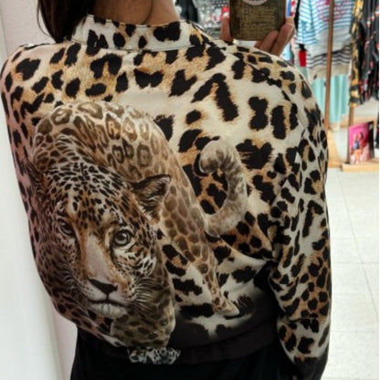 Women's Zipper Short Jacket with a Tiger & Leopard Print