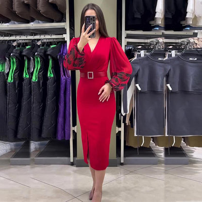 🎄Black Friday Sale:50% OFF🎅 Women’s Elegant V-neck Dress in Red