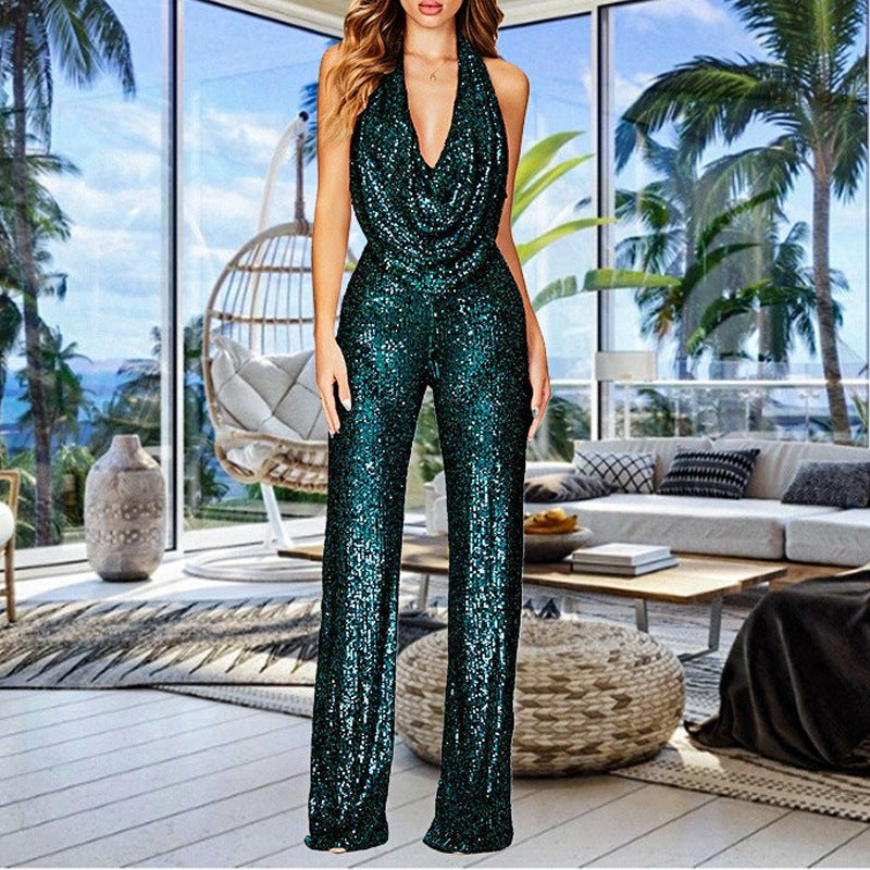 Women's Sparkly Sexy Halter Neck Slim Fit Jumpsuit