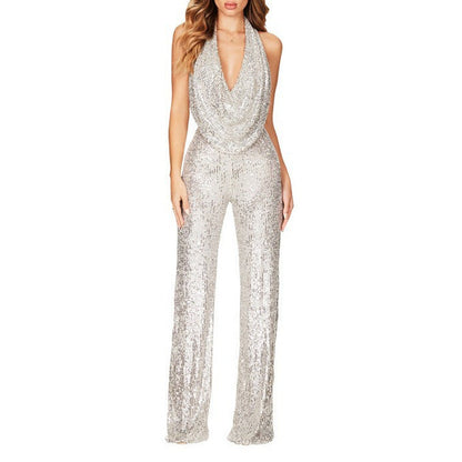 Women's Sparkly Sexy Halter Neck Slim Fit Jumpsuit