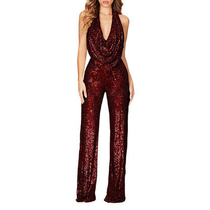 Women's Sparkly Sexy Halter Neck Slim Fit Jumpsuit