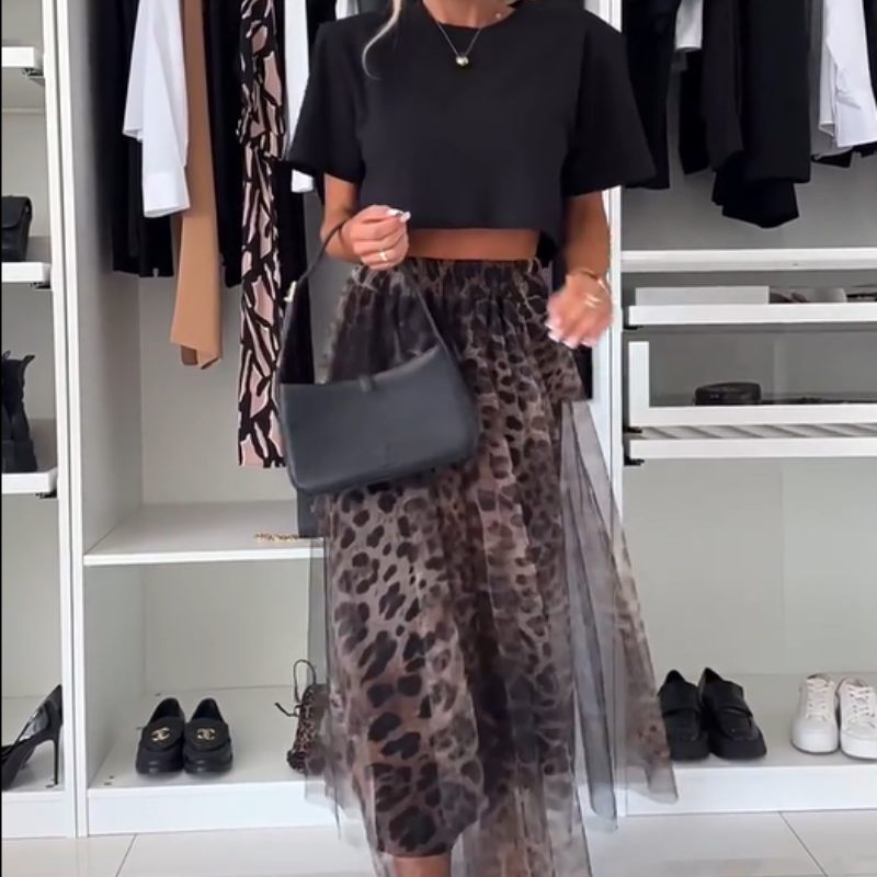 🔥🖤Early Black Friday Sale:50% OFF🎁Leopard Print Layered Design Bustier Maxi Skirt