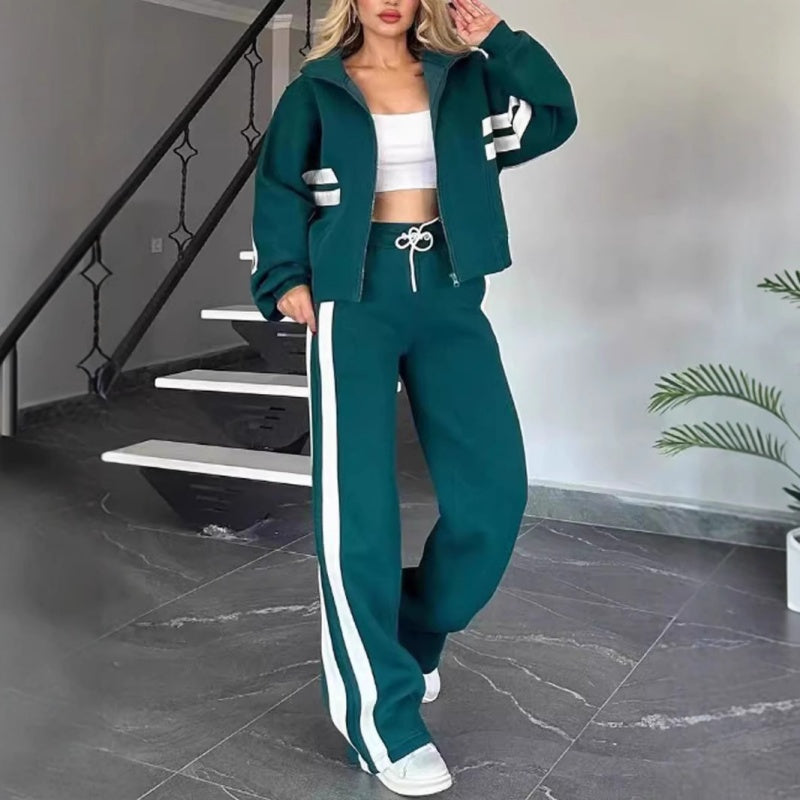 🎉Black Friday - Early Bird Price🎁Women's Striped Zipper Jacket & Casual Pants 2-Piece Set