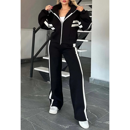 🎉Black Friday - Early Bird Price🎁Women's Striped Zipper Jacket & Casual Pants 2-Piece Set