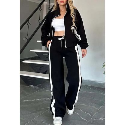 🎉Black Friday - Early Bird Price🎁Women's Striped Zipper Jacket & Casual Pants 2-Piece Set