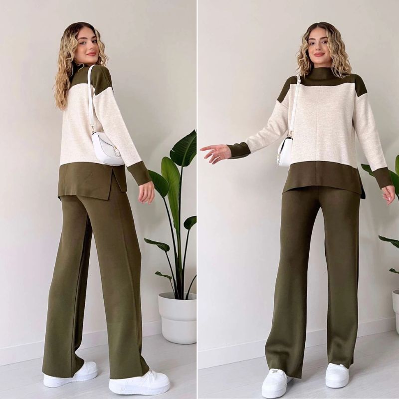 Long Sleeves Two Piece Panel Knitted Suit Set💗